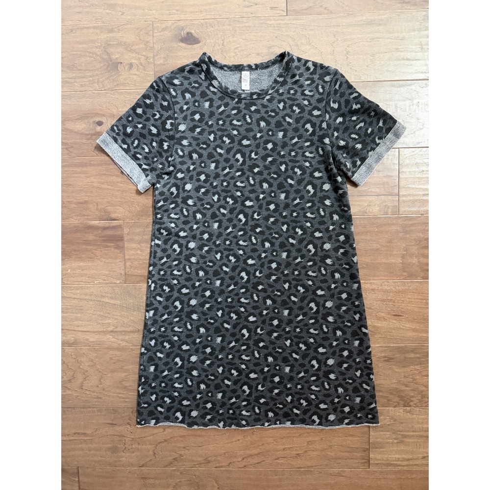 Alternative Apparel Womens Grey Leopard Print French‎ Terry T-Shirt Dress Medium